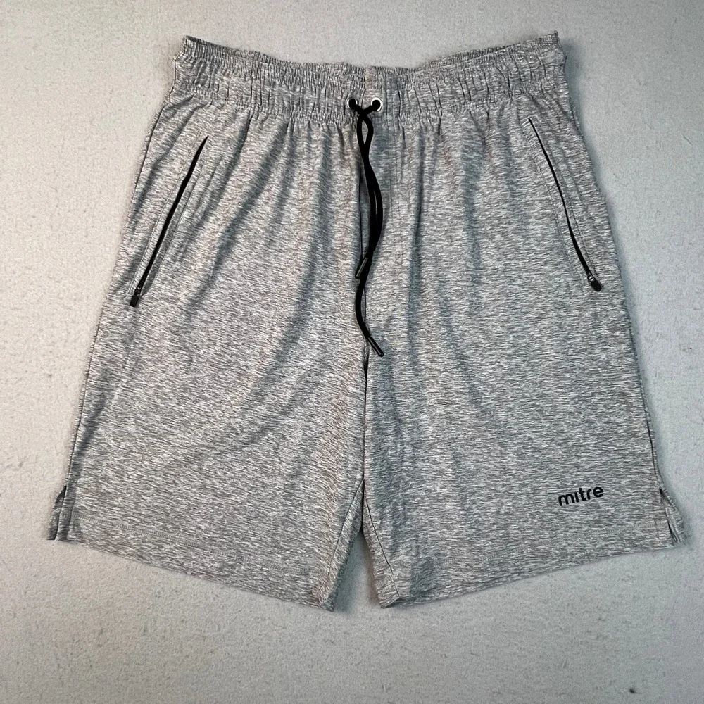 Mitre Athletic Training Shorts Mens Medium Grey Space Dye Zipper Pockets Gym
